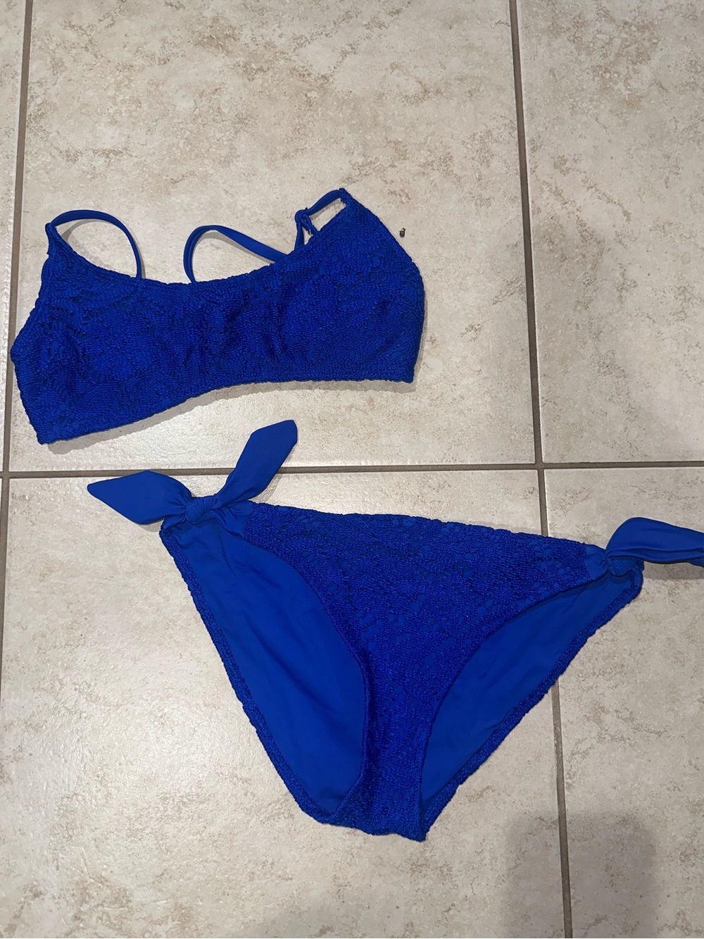 Aerie Blue Crochet Tie-Side Bikini Swimsuit Set Size Small
